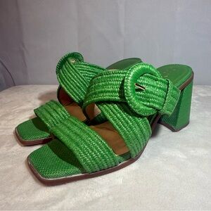 Alex Marie Green Raffia Block Heel Sandals | Size ~7- 7.5